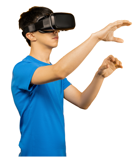 male student with VR headset